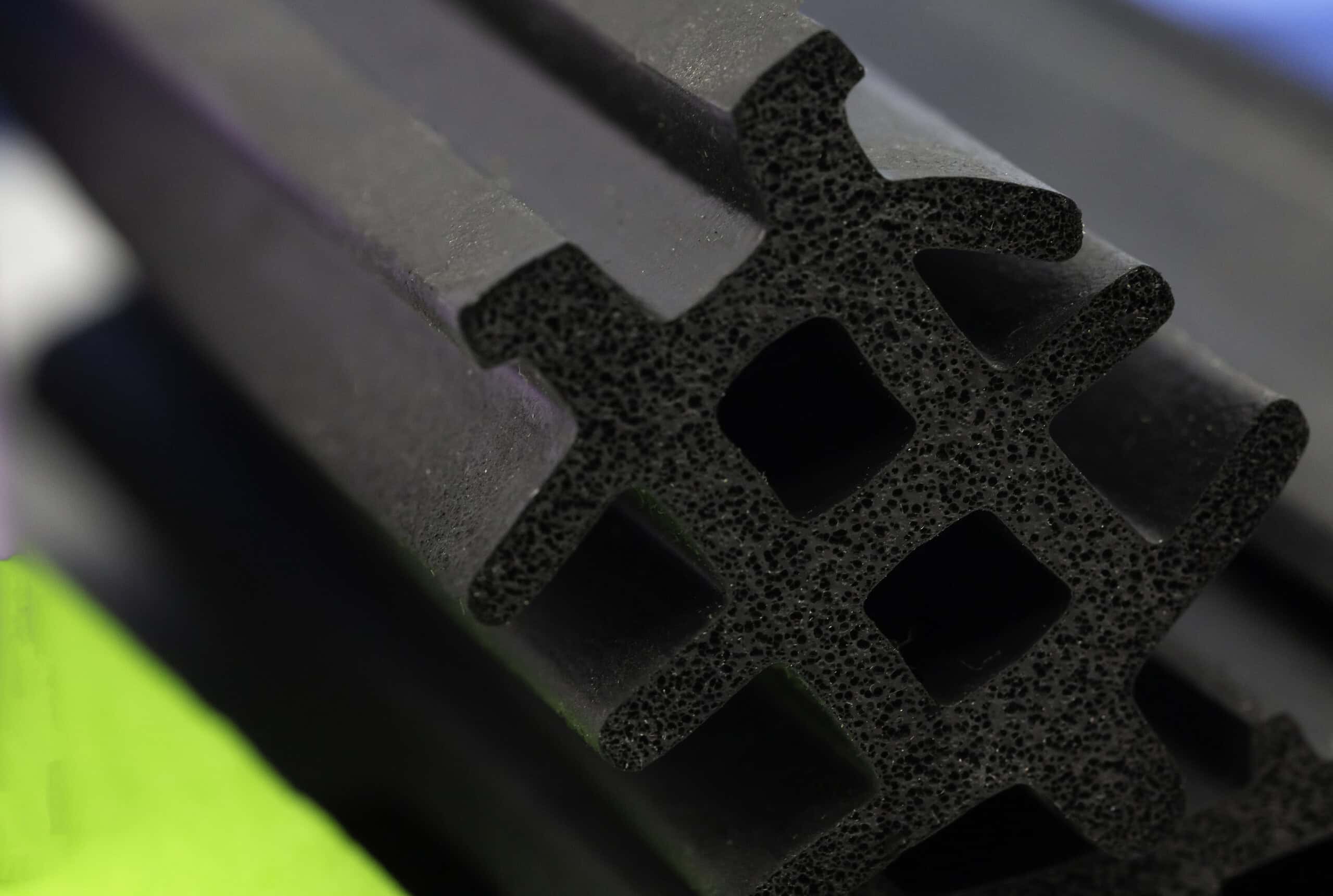 close-up shot of extruded rubber sponge profile (cellular rubber) close-up shot of extruded rubber sponge profile (cellular rubber)